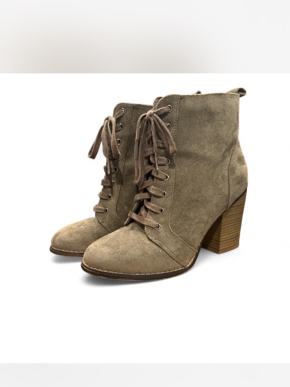 Candie's Taupe Lace-Up Suede Ankle Boots